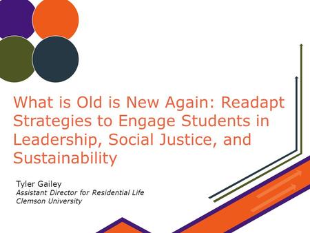 What is Old is New Again: Readapt Strategies to Engage Students in Leadership, Social Justice, and Sustainability Tyler Gailey Assistant Director for Residential.