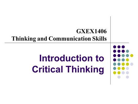 Introduction to Critical Thinking