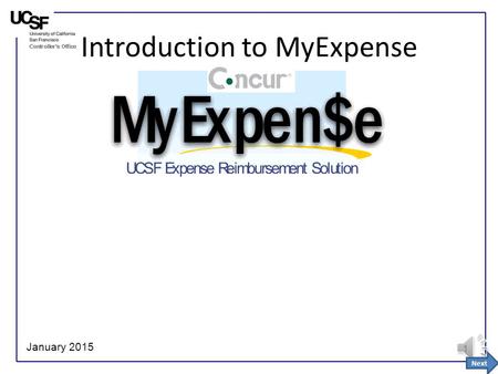 1 Introduction to MyExpense January 2015 Next 2 Overview What is MyExpense? MyExpense is a 3 rd Party hosted solution from Concur that automates the.