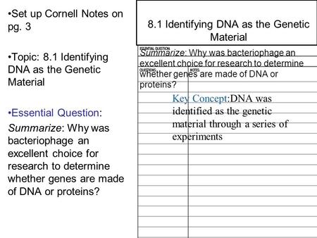 8.1 Identifying DNA as the Genetic Material