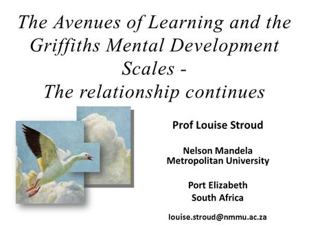 The Avenues of Learning and the Griffiths Mental Development Scales - The relationship continues Prof Louise Stroud Nelson Mandela Metropolitan University.