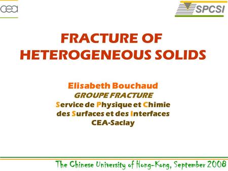 Elisabeth Bouchaud GROUPE FRACTURE Service de Physique et Chimie des Surfaces et des Interfaces CEA-Saclay The Chinese University of Hong-Kong, September.