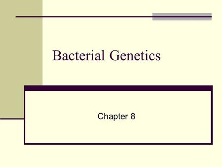 Bacterial Genetics Chapter 8.