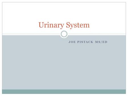 Urinary System JOE PISTACK MS/ED. Urinary System Urinary System is comprised of:  Two kidneys: form urine from the blood  Two ureters: tubes that conduct.