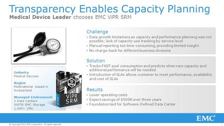 1© Copyright 2014 EMC Corporation. All rights reserved. Results Lower operating costs Expect savings of $500K over three years Foundation laid for Software-Defined.