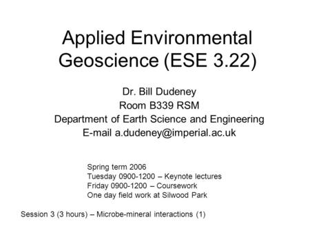 Applied Environmental Geoscience (ESE 3.22)