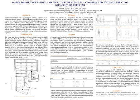 WATER DEPTH, VEGETATION, AND POLLUTANT REMOVAL IN A CONSTRUCTED WETLAND TREATING AQUACULTURE EFFLUENT Brian E. Dyson, Kim D. Jones, Ron Rosati* Department.