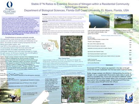 Using Stable δ 15 N Ratios to Examine Sources of Nitrogen within a Residential Community Nora Egan Demers Department of Biological Sciences, Florida Gulf.