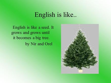 English is like.. English is like a seed. It grows and grows until it becomes a big tree. by Nir and Orel.