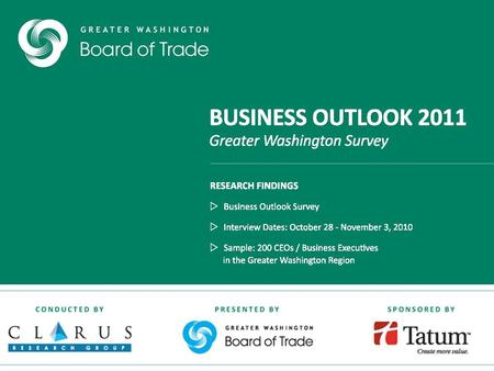 The Greater Washington Board of Trade’s Business Outlook 2011 Survey indicates business leaders’ optimism on the state of the local economy. Business.