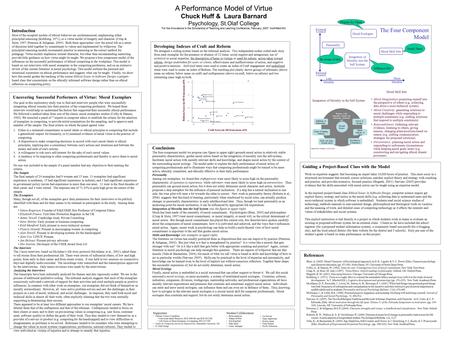 A Performance Model of Virtue Chuck Huff & Laura Barnard Psychology, St.Olaf College For the Innovations in the Scholarship of Teaching and Learning Conference,