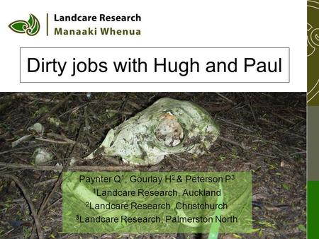 Dirty jobs with Hugh and Paul Paynter Q 1, Gourlay H 2 & Peterson P 3 1 Landcare Research, Auckland 2 Landcare Research, Christchurch 3 Landcare Research,