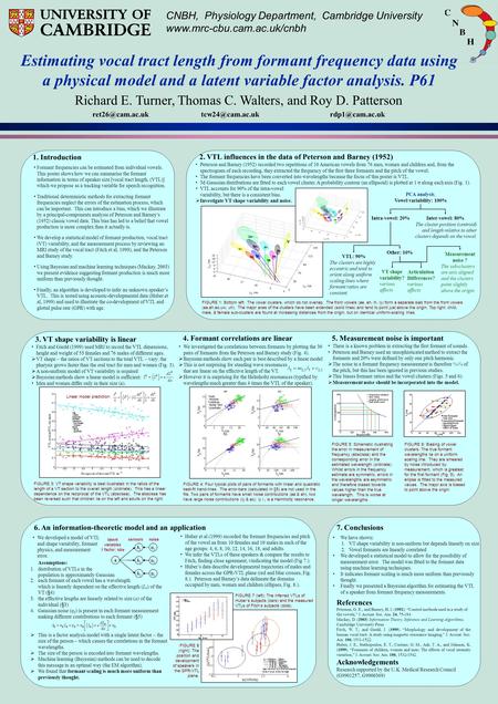 CNBH, Physiology Department, Cambridge University www.mrc-cbu.cam.ac.uk/cnbh Estimating vocal tract length from formant frequency data using a physical.