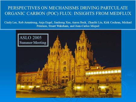 PERSPECTIVES ON MECHANISMS DRIVING PARTCULATE ORGANIC CARBON (POC) FLUX: INSIGHTS FROM MEDFLUX Cindy Lee, Rob Armstrong, Anja Engel, Jianhong Xue, Aaron.