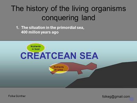 Folke Günther The history of the living organisms conquering land Nutrients in food Nutrients in urine 1.The situation in the primordial.