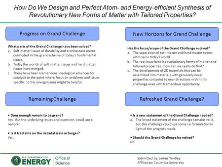 How Do We Design and Perfect Atom- and Energy-efficient Synthesis of Revolutionary New Forms of Matter with Tailored Properties? Progress on Grand Challenge.