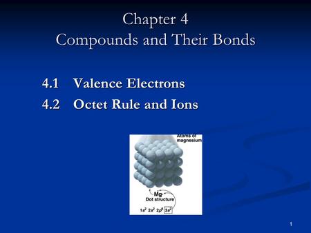 1 4.1 Valence Electrons 4.2 Octet Rule and Ions Chapter 4 Compounds and Their Bonds.