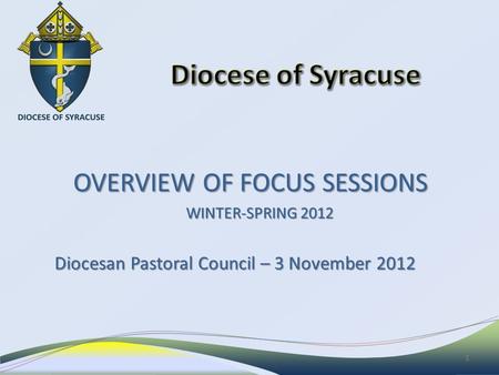 OVERVIEW OF FOCUS SESSIONS OVERVIEW OF FOCUS SESSIONS WINTER-SPRING 2012 Diocesan Pastoral Council – 3 November 2012 1.