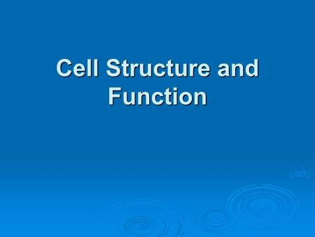 Cell Structure and Function