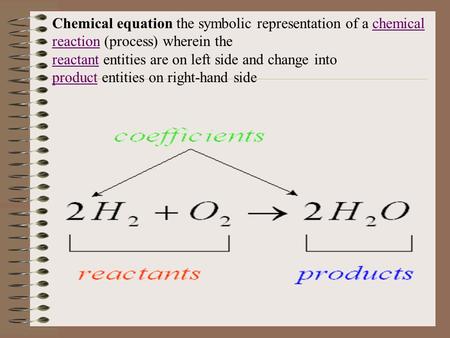 reactant entities are on left side and change into