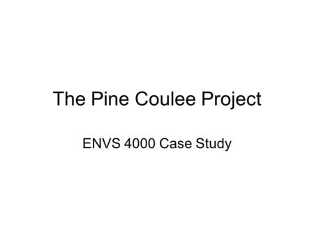 The Pine Coulee Project ENVS 4000 Case Study. Background Historical water management problems in Willow Creek Basin: - relatively small drainage area.