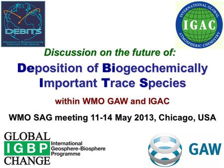 Discussion on the future of: De position of Bi ogeochemically I mportant T race S pecies within WMO GAW and IGAC WMO SAG meeting 11-14 May 2013, Chicago,