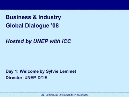 T H E M E D I U M – T E R M S T R A T E G Y 2 0 1 0 – 2 0 1 3 UNITED NATIONS ENVIRONMENT PROGRAMME Business & Industry Global Dialogue ’08 Hosted by UNEP.