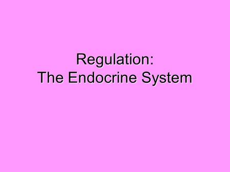 Regulation The Endocrine System Regulation: The Endocrine System.