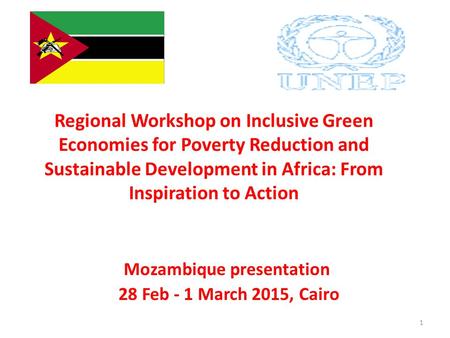 Regional Workshop on Inclusive Green Economies for Poverty Reduction and Sustainable Development in Africa: From Inspiration to Action Mozambique presentation.