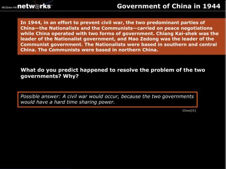 Discussion  What do you predict happened to resolve the problem of the two governments? Why? a civil war would occur, because the two governments would.