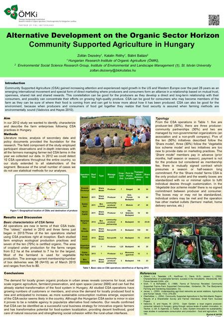 Operation Name Start Year Type Manage ment Crop- land (ha) Pick Up Points Location Transpor tation distance (km) Share no. Évkerék Ökotanya 2011 Share.