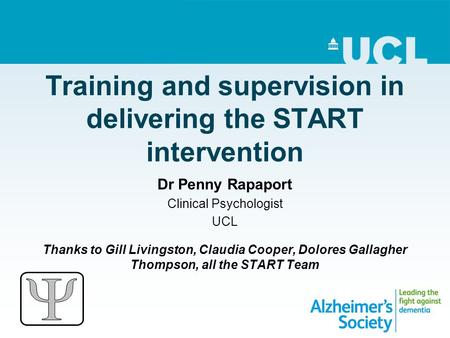 Training and supervision in delivering the START intervention