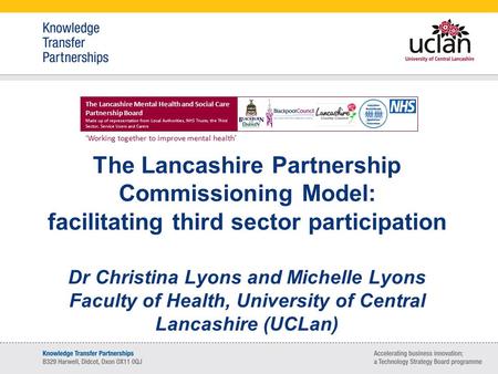 ‘Working together to improve mental health’ The Lancashire Mental Health and Social Care Partnership Board Made up of representation from Local Authorities,