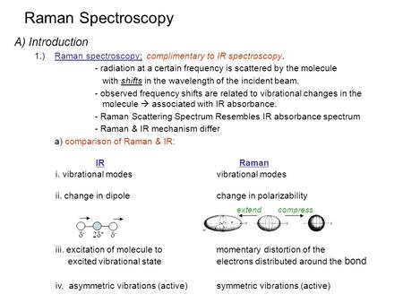 Raman Spectroscopy A) Introduction IR Raman