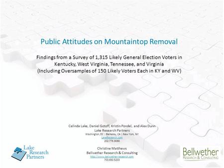 Public Attitudes on Mountaintop Removal Findings from a Survey of 1,315 Likely General Election Voters in Kentucky, West Virginia, Tennessee, and Virginia.