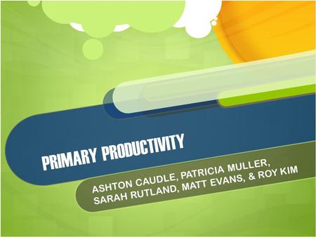 PRIMARY PRODUCTIVITY ASHTON CAUDLE, PATRICIA MULLER, SARAH RUTLAND, MATT EVANS, & ROY KIM.