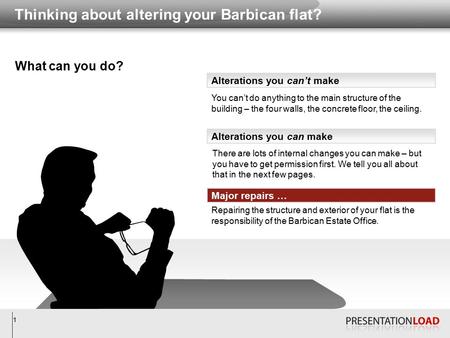 1 Thinking about altering your Barbican flat? Alterations you can’t make You can’t do anything to the main structure of the building – the four walls,