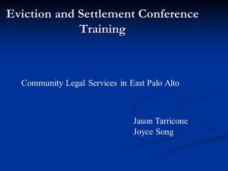 Eviction and Settlement Conference Training