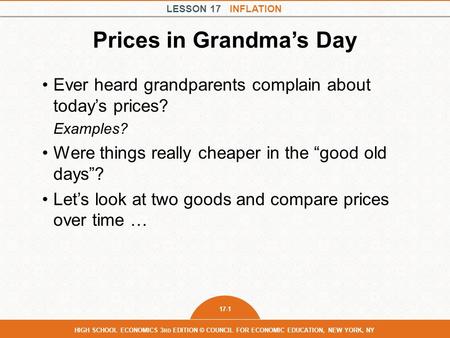 Prices in Grandma’s Day