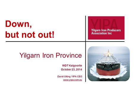 Down, but not out! Yilgarn Iron Province WDT Kalgoorlie October 23, 2014 David Utting YIPA CEO www.yipa.com.au.