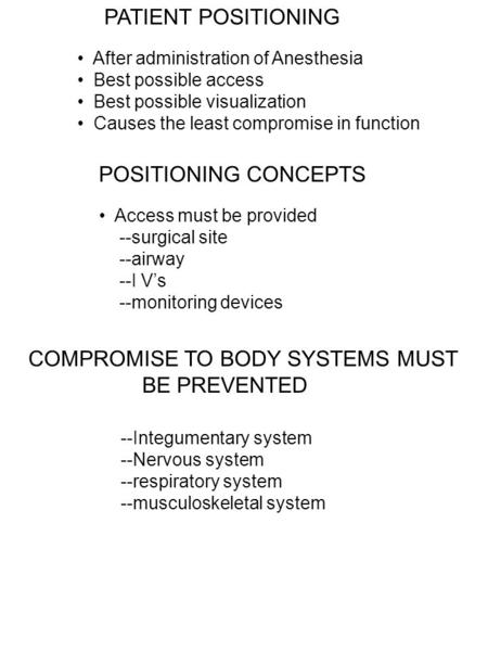 COMPROMISE TO BODY SYSTEMS MUST BE PREVENTED