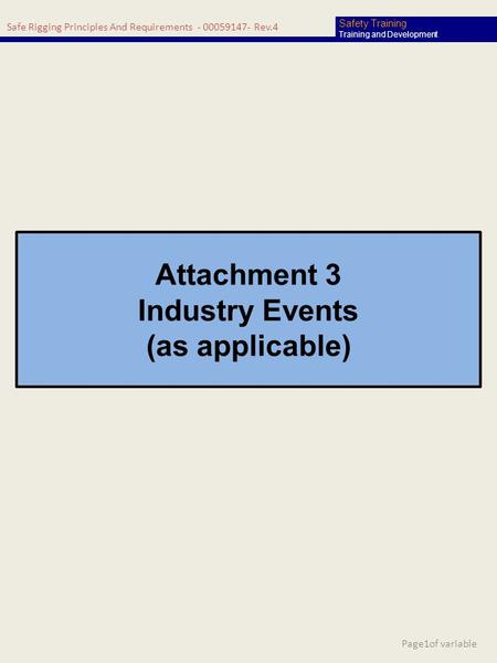 Safe Rigging Principles And Requirements - 00059147- Rev.4 Safety Training Training and Development Attachment 3 Industry Events (as applicable) Page1of.