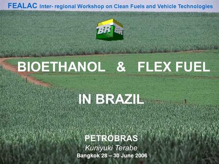 1 BIOETHANOL & FLEX FUEL IN BRAZIL PETROBRAS Kuniyuki Terabe Bangkok 28 – 30 June 2006 FEALAC Inter- regional Workshop on Clean Fuels and Vehicle Technologies.