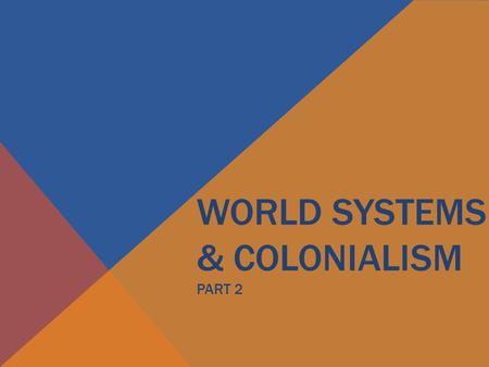 WORLD SYSTEMS & COLONIALISM PART 2. EMERGENCE OF WORLD SYSTEM.