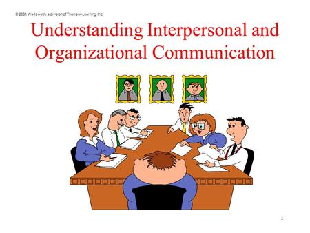 © 2001 Wadsworth, a division of Thomson Learning, Inc 1 Understanding Interpersonal and Organizational Communication.