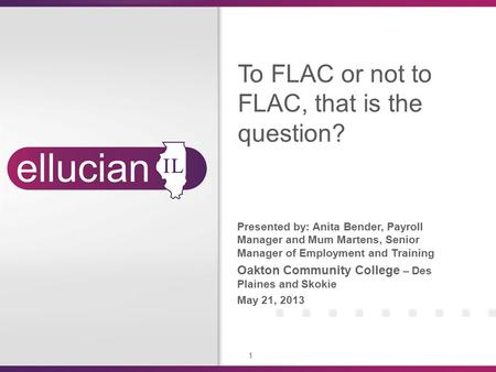 1 Presented by: Anita Bender, Payroll Manager and Mum Martens, Senior Manager of Employment and Training Oakton Community College – Des Plaines and Skokie.