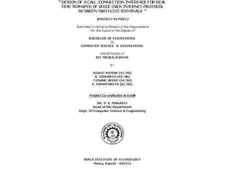 Packet Based Multimedia Communication Systems H.323 & Voice Over IP Outline 1. H.323 Components 2. H.323 Zone 3. Protocols specified by H.323 4. Terminal.