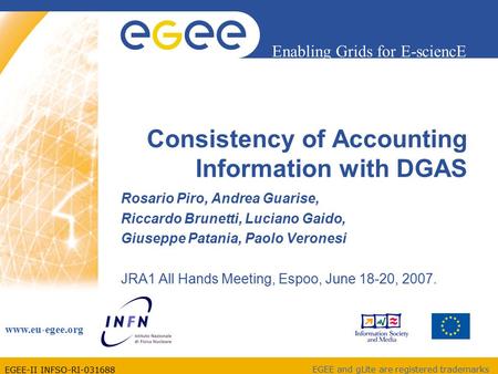 EGEE-II INFSO-RI-031688 Enabling Grids for E-sciencE www.eu-egee.org EGEE and gLite are registered trademarks Consistency of Accounting Information with.