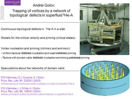 Quantum Phenomena at Low Temperatures, Lammi, 10 January 2004 Continuous topological defects in 3 He-A in a slab Models for the critical velocity and pinning.