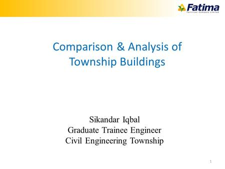 1 Sikandar Iqbal Graduate Trainee Engineer Civil Engineering Township Comparison & Analysis of Township Buildings.